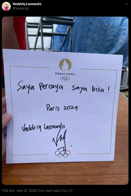 Veddriq Leonardo tulis afirmasi 2 tahun lalu dan jadi kenyataan