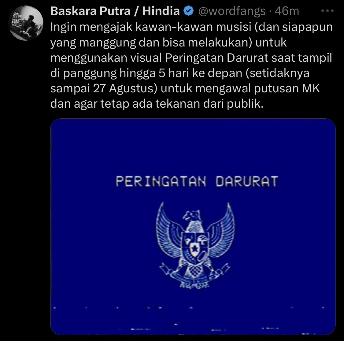 Baskara Putra dan ajakan pakai Peringatan Darurat