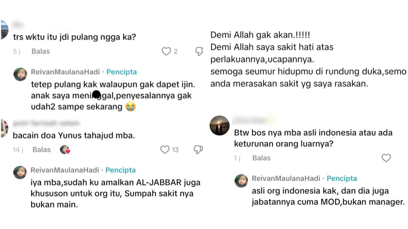 pernyataan lanjutan si ibu yang merasa sangat sakit hati.