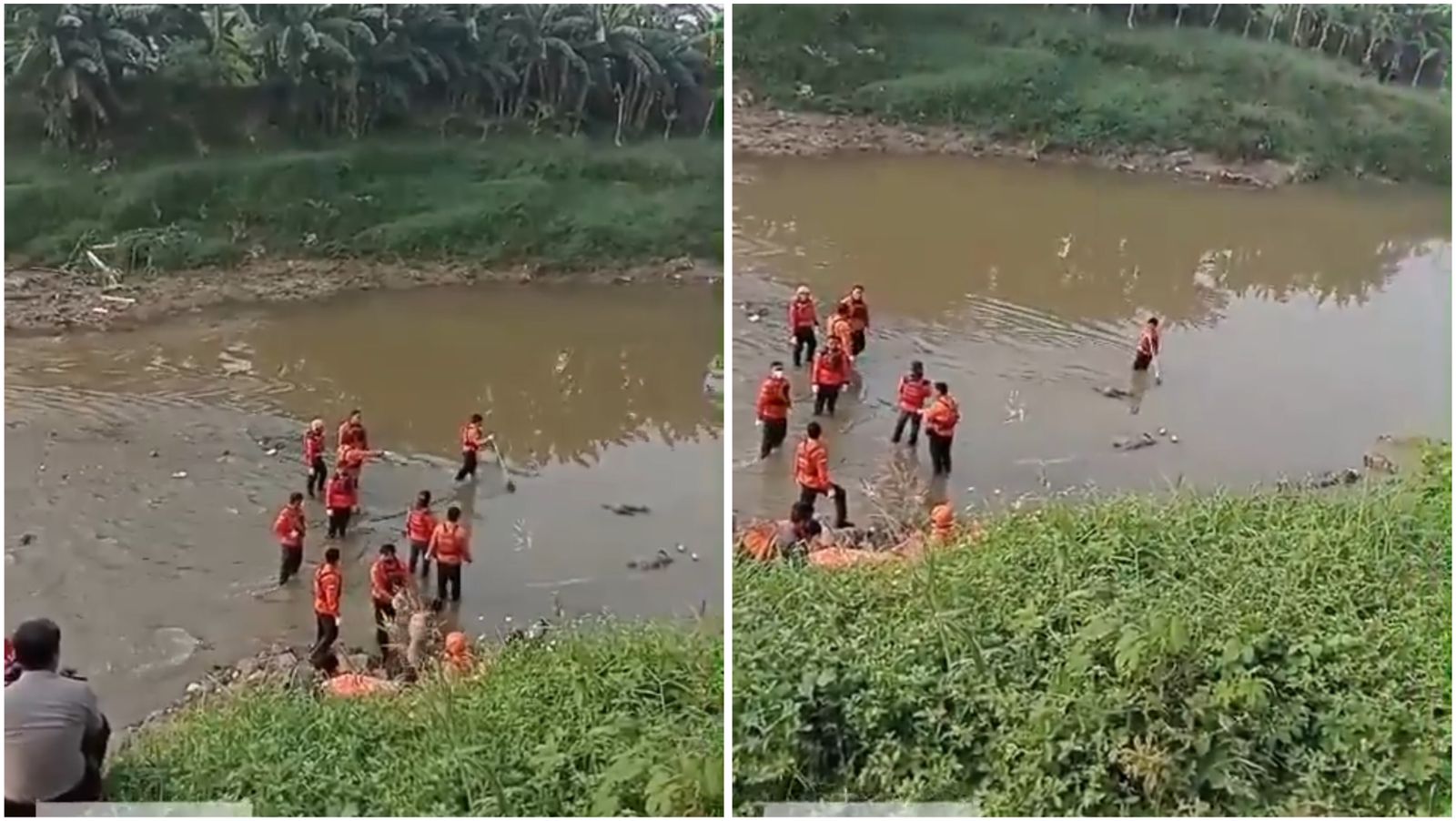 Proses evakuasi tujuh jasad di kali Bekasi, Jawa Barat. (Foto: X)