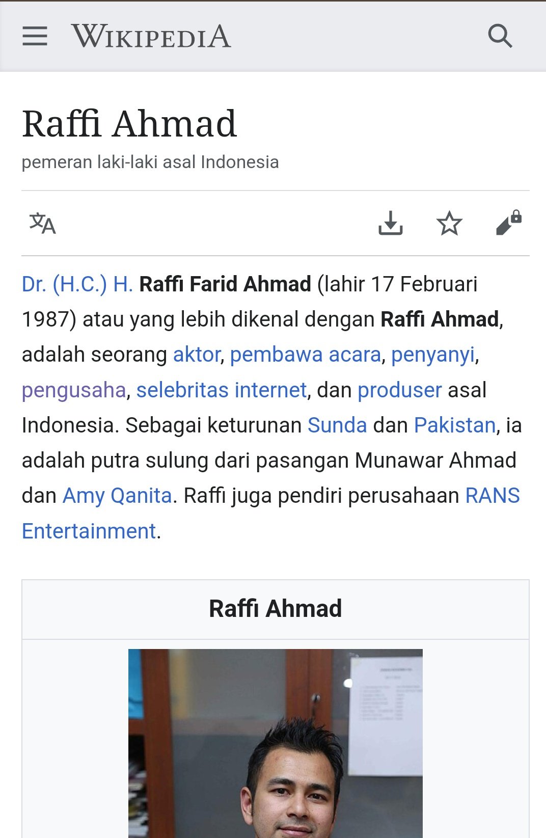 Profil Raffi Ahmad berubah di Wikipedia. (Foto: X)