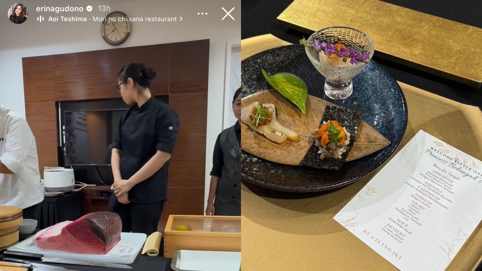 Menu omakase ala Jepang untuk Erina Gudono dari Kaesang Pangarep. (Foto: Instagram)