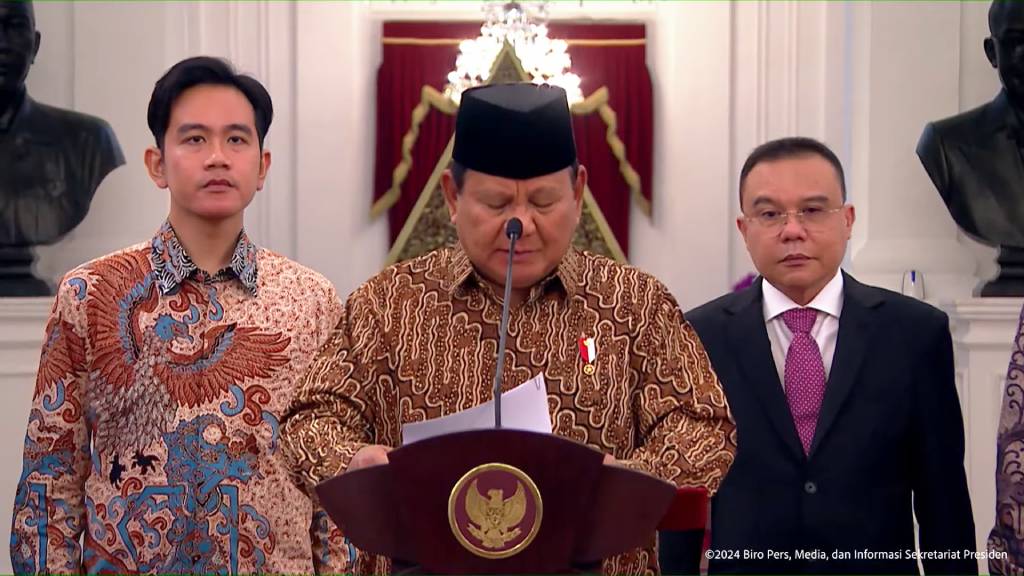 Presiden Prabowo Subianto umumkan kabinet Merah Putih. (Foto: Youtube/Sekretariat Presiden)