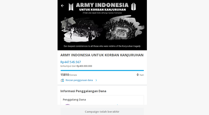 donasi army indonesia untuk korban kanjuruhan di kitabisa
