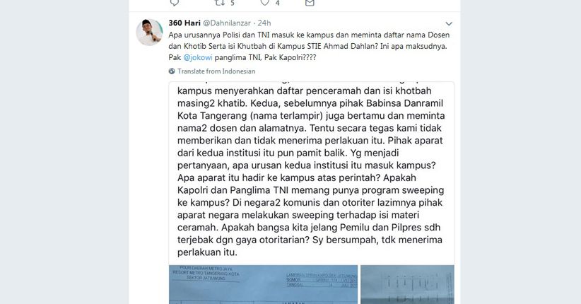 Muhammadiyah Protes Aparat TNI-Polri Minta Daftar Khatib di Kampus