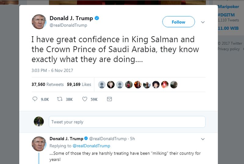 Pangeran Arab Ditangkapi, Donald Trump Yakin Raja Salman Benar