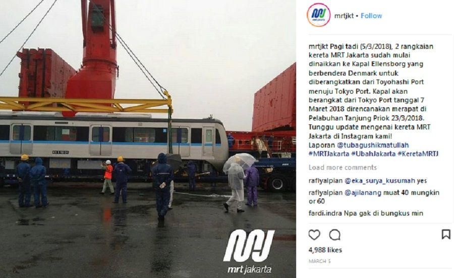 Hari Ini, Dua Rangkaian MRT Berjumlah 12 Gerbong Tiba di Tanjung Priok