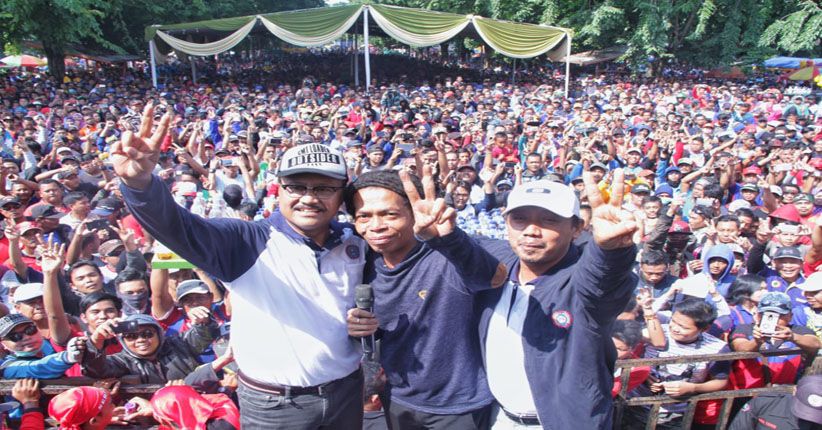 Hadir di Hari Pekerja, Gus Ipul Dapat Dukungan SPSI Jatim