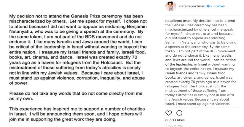 Ini Sebabnya Natalie Portman Tolak Hadiri Acara Penghargaan Israel