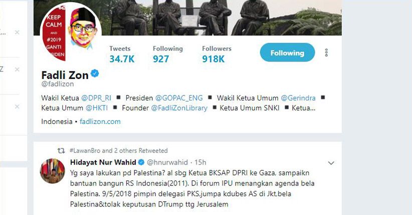 Ditanya Kontribusi untuk Palestina, Ini Cuitan Hidayat dan Fadli