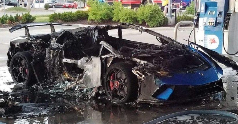 Apes, Lamborghini Huracan Performante Ludes Terbakar di SPBU