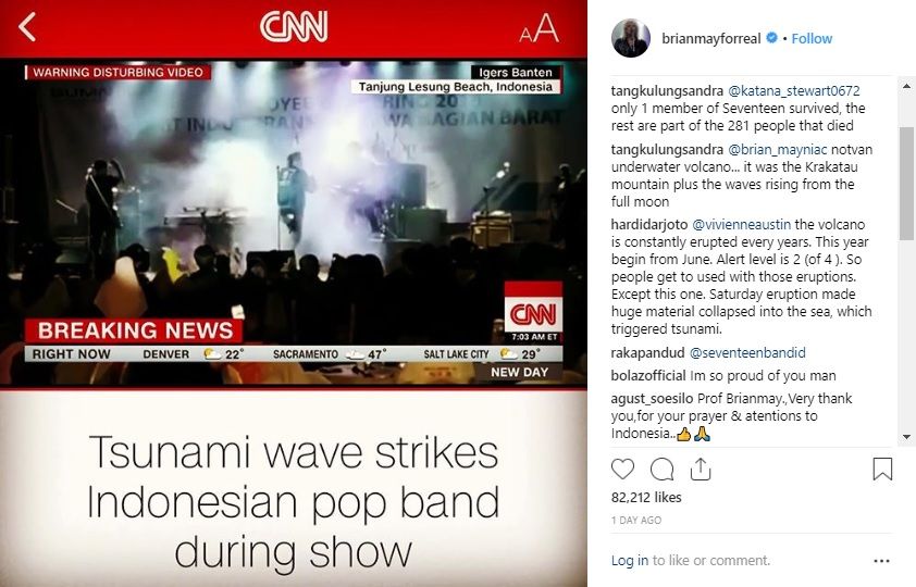 Gitaris Queen, Brian May Kirim Doa untuk Band Seventeen Usai Tsunami