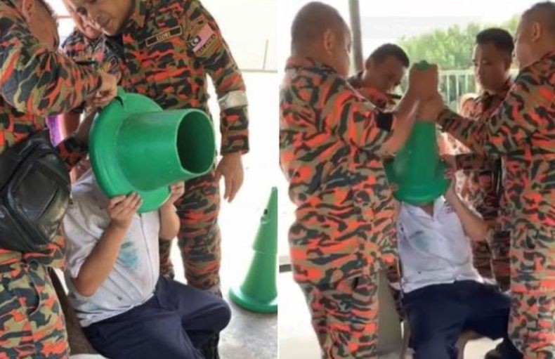 Viral, Kepala Siswa SMP Nyangkut di Cone Bikin Repot Petugas Damkar