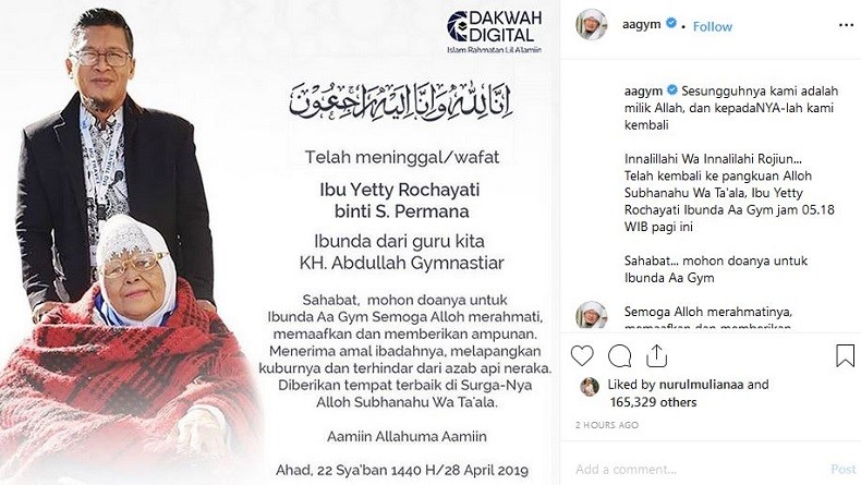 Ibunda Aa Gym Meninggal Dunia