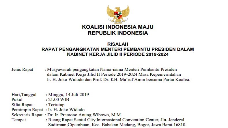 Beredar Nama-Nama Menteri Kabinet Jokowi-Ma’ruf, TKN Pastikan Hoaks