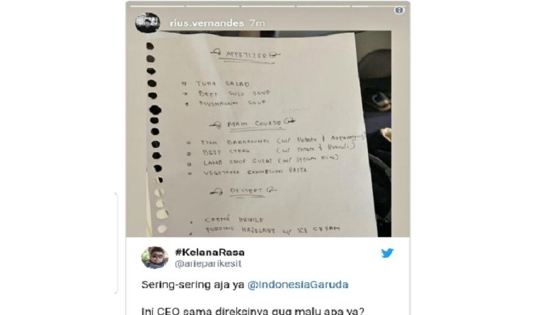 Garuda Laporkan 2 Youtuber karena Unggah Foto Menu Tulisan Tangan