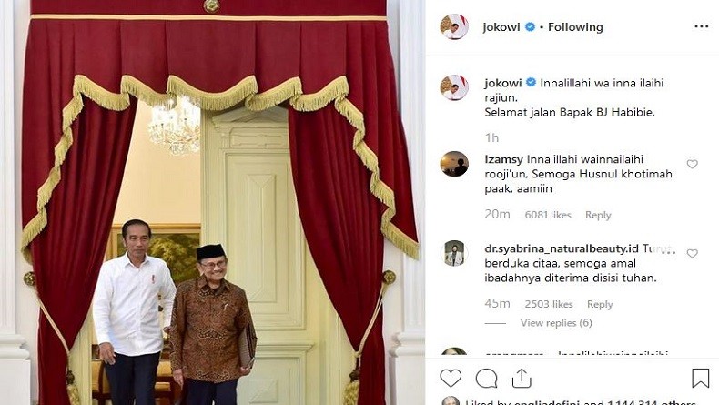 Jokowi Posting Foto Kenangan Terakhir bersama BJ Habibie di Istana Negara