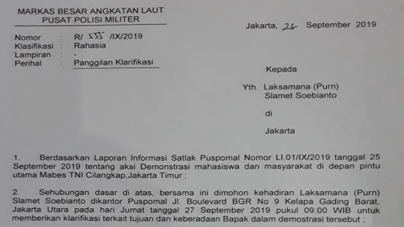 TNI AL Tegaskan Pemanggilan Mantan KSAL Slamet Soebijanto untuk Klarifikasi