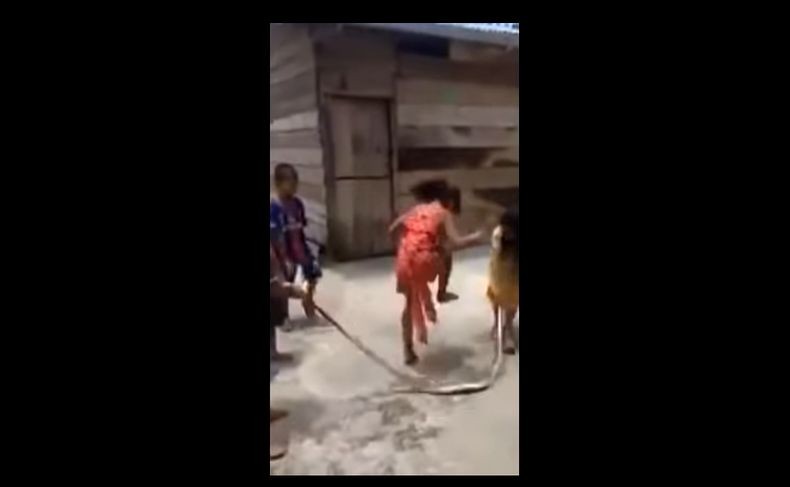 Viral, Anak-Anak Main Lompat Tali Pakai Ular