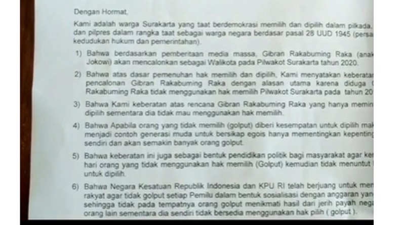 Ini 6 Poin Keberatan Paguyuban Warga Solo Terhadap Gibran Jadi Calon Wali Kota