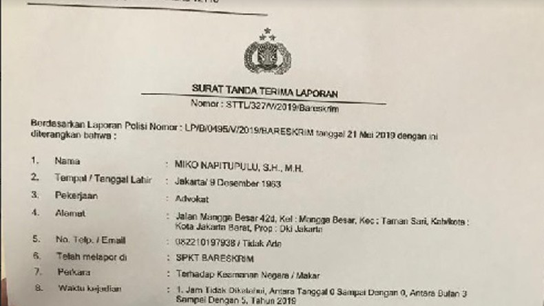 Tuduhan Makar, Ketua BPN Djoko Santoso dan Jajarannya Dilaporkan ke Bareskrim