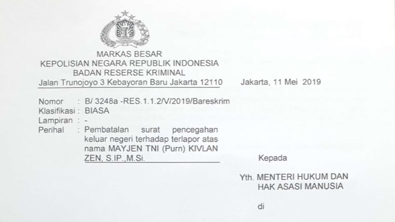 Status Pencegahan ke Luar Negeri terhadap Kivlan Zen Dibatalkan