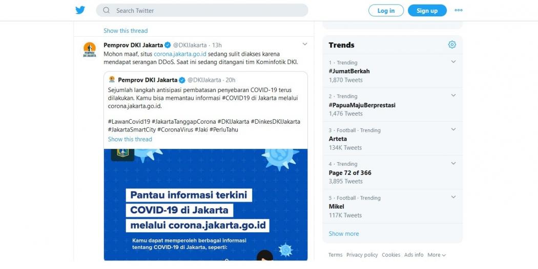 Situs Informasi Korona Pemprov DKI Diserang Peretas dengan Banjir Traffic