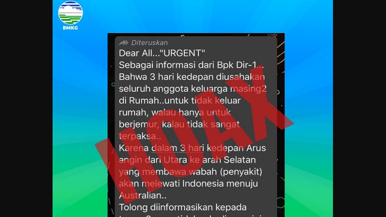 Beredar Pesan Berantai 3 Hari ke Depan Angin Bawa Wabah, BMKG: Hoaks