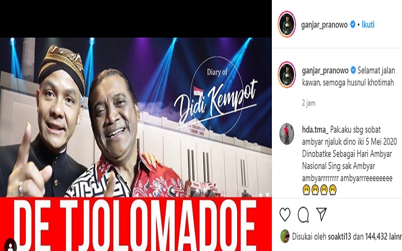 Ganjar Pranowo Hadiri Pemakaman Didi Kempot di Ngawi