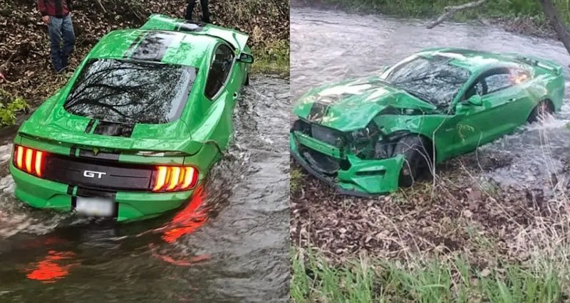 Pemilik Pamer, Mobil Ford Mustang GT Baru Dibeli 3 Hari Ringsek Nyemplung ke Sungai