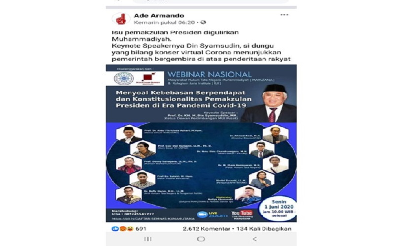 Postingan Ade Armando di Facebook Picu Kemarahan Pemuda Muhammadiyah Jateng