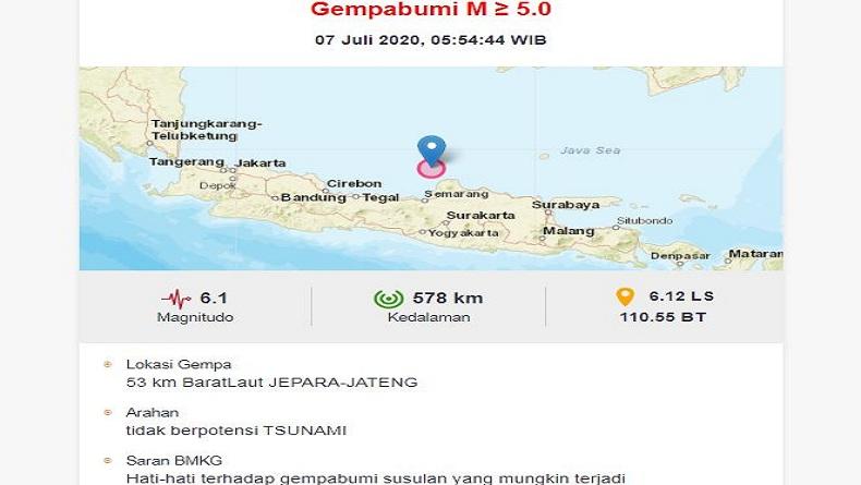 Gempa Magnitudo 6,1 Guncang Jepara Selasa Pagi Ini, BMKG: Tidak Berpotensi Tsunami