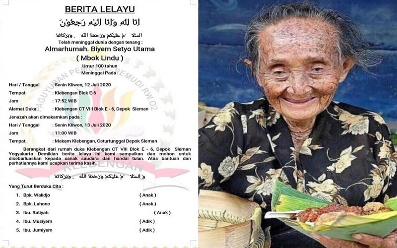 Mbah Lindu Penjual Gudeg Legendaris di Yogyakarta Meninggal di Usia 100 Tahun