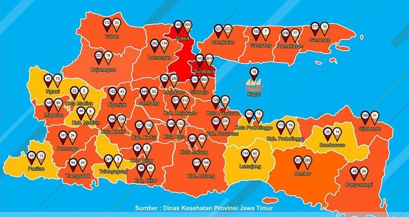 Kesembuhan Tinggi, Zona Merah Covid-19 di Jatim Tinggal 3 Daerah