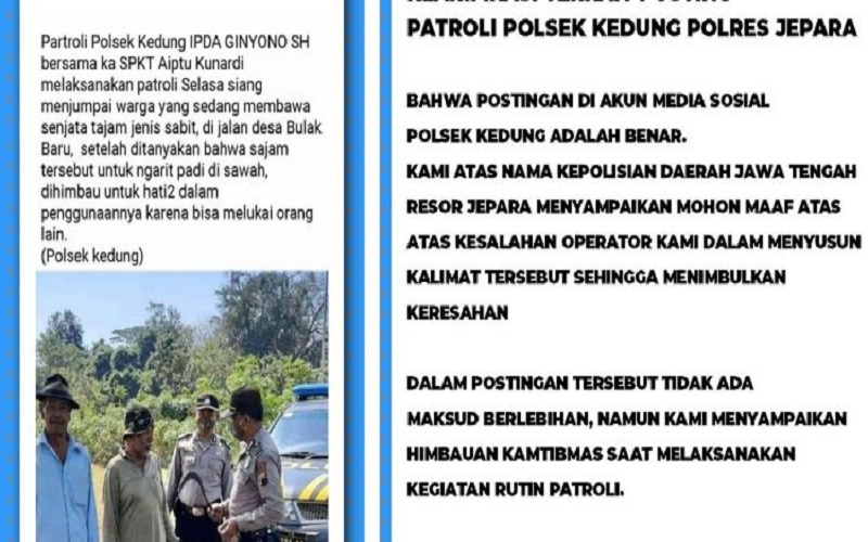 Duh! Admin Medsos Salah Kata, Polres Jepara Mohon Maaf