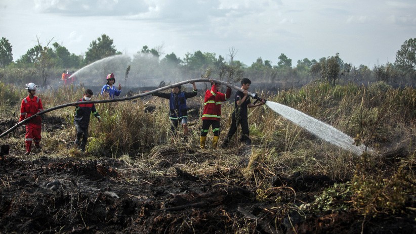 Polisi Padamkan Api di Lahan Sisa Panen Jagung yang Dibakar Warga OKU