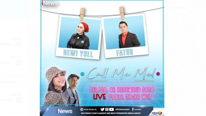Call Me Mel Live di iNews dan RCTI+, Malam Ini Pukul 20.00: Nostalgia 80-90an Bareng Dewi Yull dan Fatur