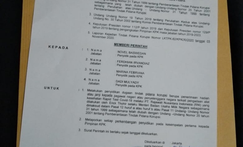 Penampakan Surat Hoaks Catut Ketua KPK terkait Rapid Test