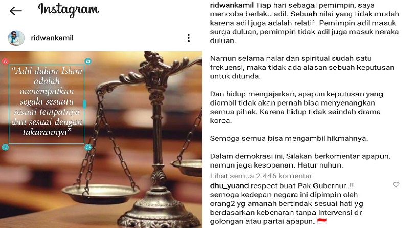 Seusai Tuntut Tanggung Jawab Mahfud MD, Ridwan Kamil Singgung soal Pemimpin Adil di Medsos