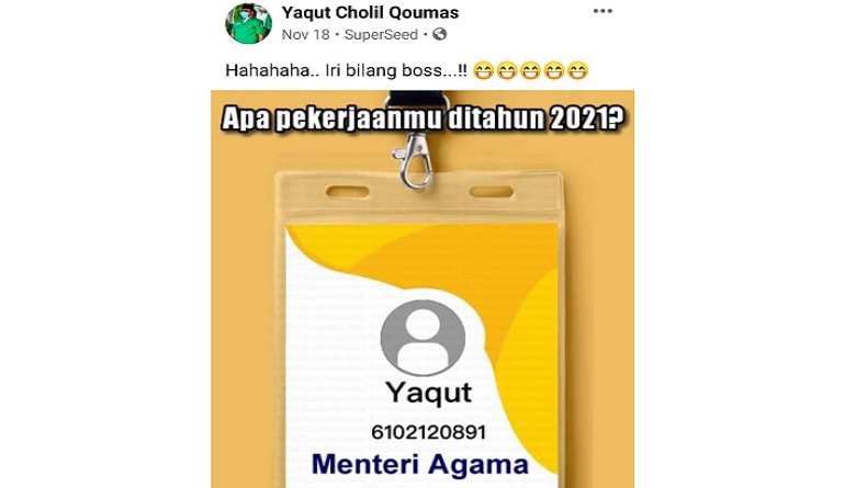 Kocak, Gus Yaqut 18 November Lalu Diramal Medsos Jadi Menteri Agama 