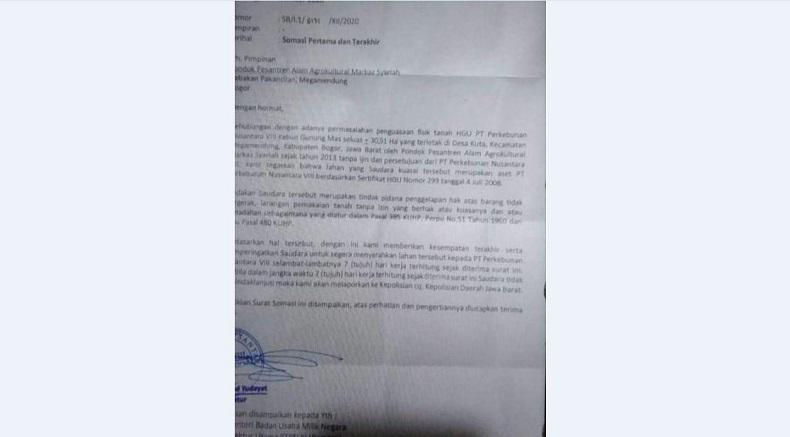 Viral Surat PTPN Minta Kosongkan Ponpes Habib Rizieq di Megamendung Bogor