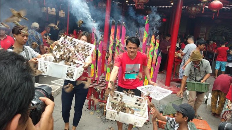 Imlek, Tradisi Fang Sheng Berkah bagi Pedagang Burung di Wihara Dharma Bakti