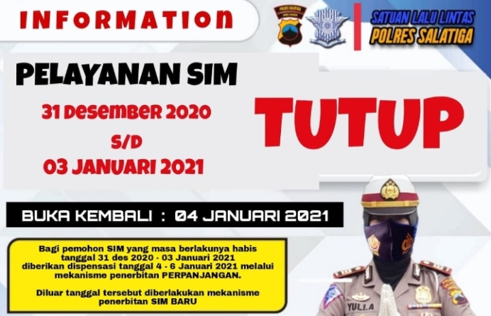 Cuti Bersama Tahun Baru, Pelayanan SIM dan Samsat di Salatiga Tutup 4 Hari