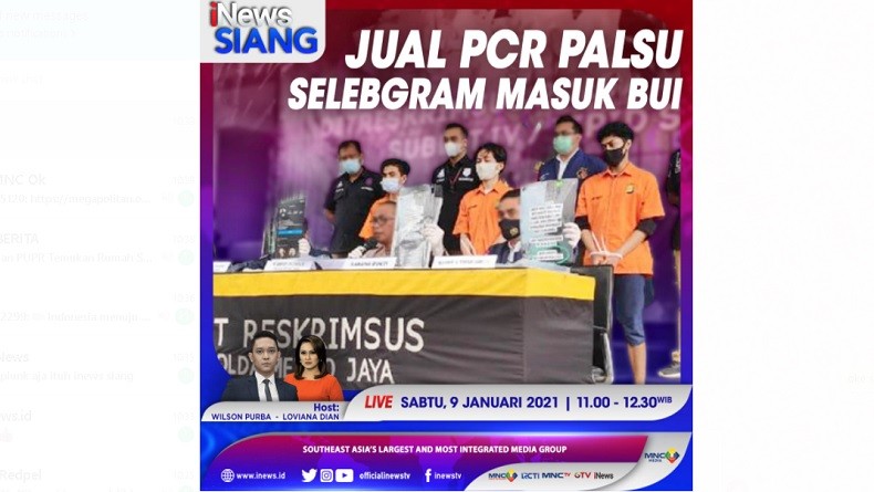 iNews Siang Pukul 11.00 Ini: Jual Hasil PCR Palsu, Selebgram Masuk Bui