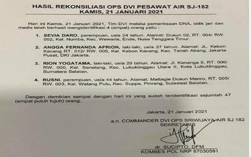 Rion Yogatama Korban Sriwijaya Air Teridentifikasi, Istri di Lubuklinggau Tak Henti Menangis