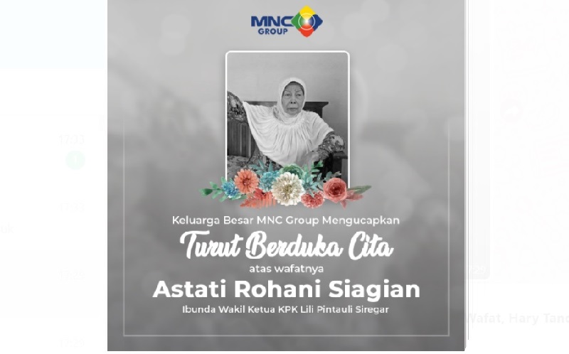 Ibunda Wakil Ketua KPK Lili Pintauli Siregar Wafat, Hary Tanoesoedibjo: MNC Group Turut Berduka