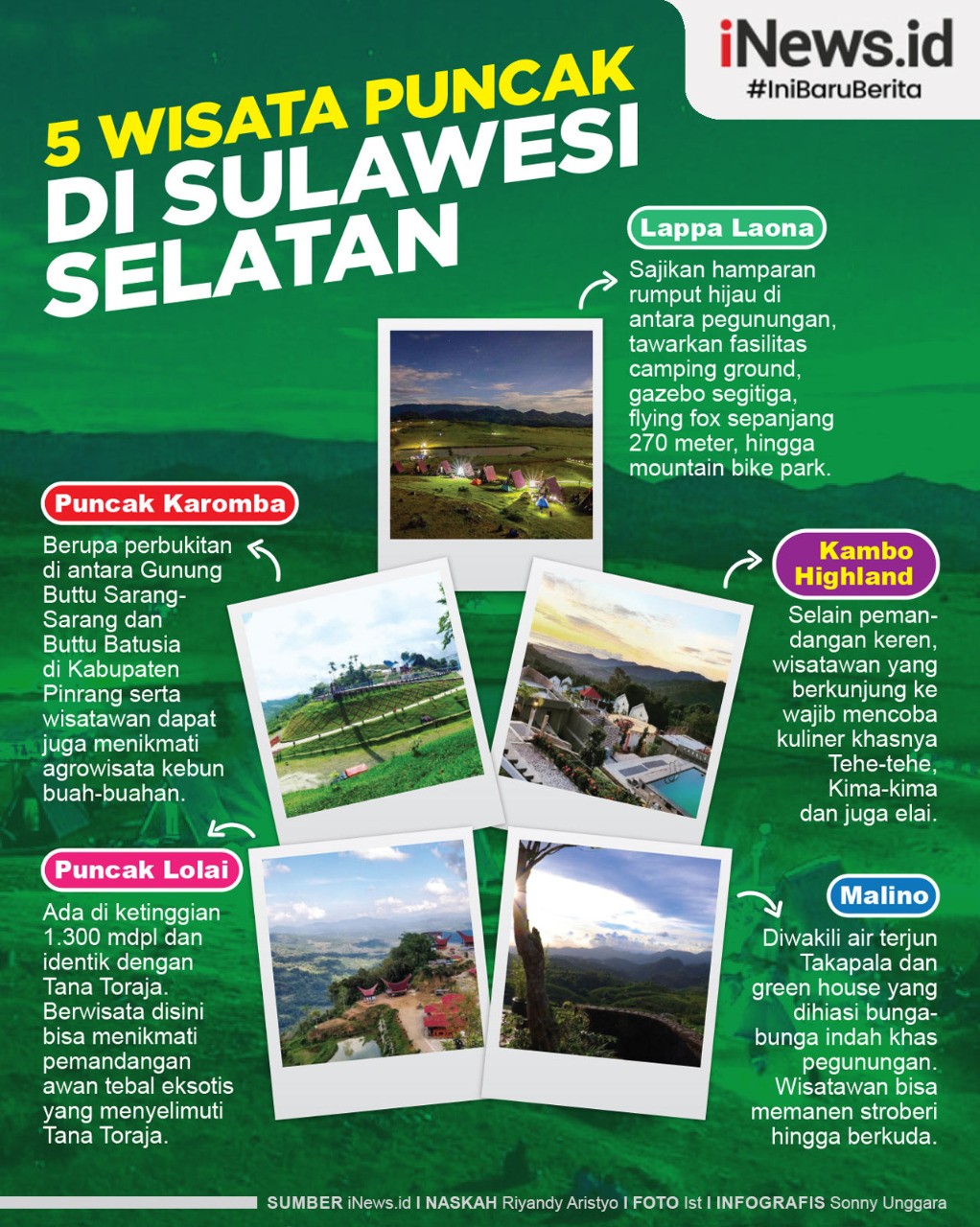 Infografis 5 Wisata Puncak di Sulsel, Nomor 2 Potret Keindahan Palopo