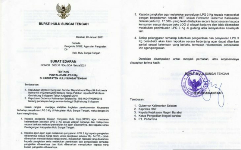 Elpiji 3 Kg Langka, Bupati HST Beri Sanksi Tegas bagi Pelanggar