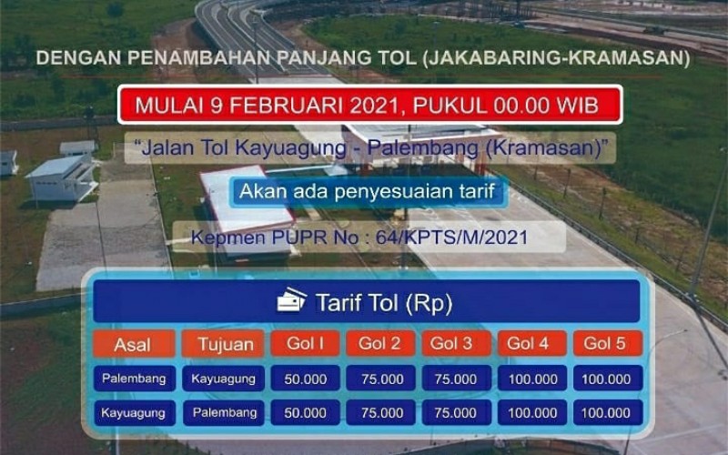 9 Februari Tarif Tol Kayu Agung – Palembang Alami Penyesuaian,  Warganet: Banyak Lubang  