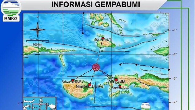 Gempa Terbaru M4,1 Berpusat di Laut Guncang Namlea Pulau Buru 